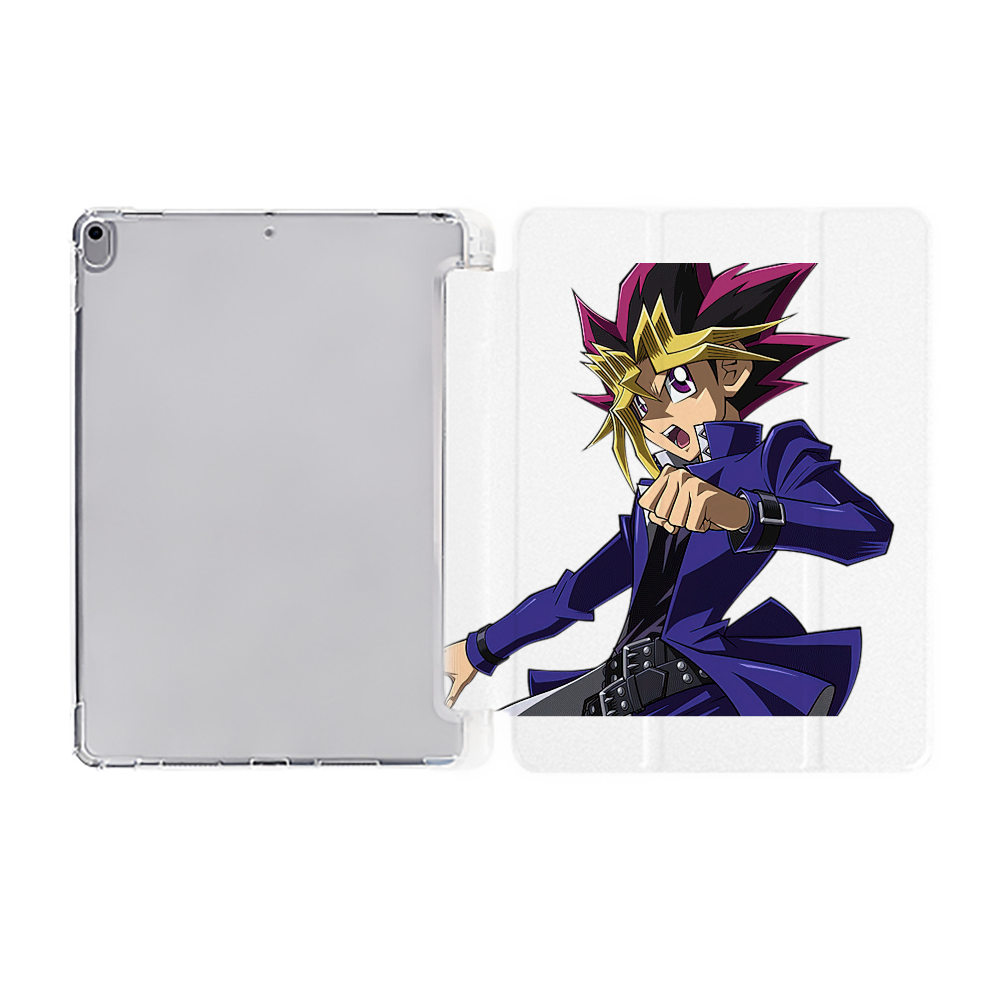 （画像用） 遊☆戯☆王 Yu-Gi-Oh! IPad ケース ペン収納付き 三つ折りスタンド PUレザー×シリコン 対応機種9.5/10.5/10.9インチ
